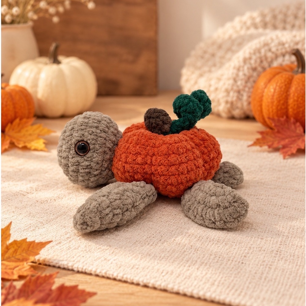 Handmade Crochet Pumpkin Turtle Plush Fall Thanksgiving Decor Amigurumi